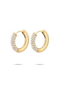 Paar Creolen Tamaris "Schmuck Geschenk Edelstahl Creole Glitter Donut Familie", gelbgoldfarben, kristallwei&szlig;, kristallwei&szlig;, Ohrringe, Damen, 21,6mm, Edelstahl, Paar Creolen, mit Glasstein