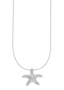 Kette mit Anh&auml;nger Bruno Banani "Schmuck Geschenk Silberkette rhodiniert mit Anh&auml;nger Seestern", silberfarben, kristallwei&szlig;, Halsketten, Damen, Silber 925 (Sterlingsilber), L: 45 B: 0,6mm, Kette mit Anh&auml;nger, mit Zirkonia (synth.), B:0,6mm