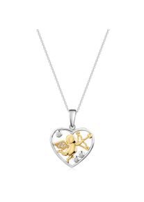 Kette mit Anh&auml;nger Firetti "Geschenk Silber 925 Halsschmuck Halskette Ankerkette Herz Amor", silberfarben, gelbgoldfarben, kristallwei&szlig;, Halsketten, Damen, Silber 925 (Sterlingsilber), L: 45 B: 1,1mm, Kette mit Anh&auml;nger, mit Zirkonia (synth.), B:1,1mm