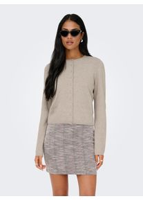Strickjacke Only "ONLLOYAL LIFE LS O-NECK BUT CAR KNT NOOS", Damen, Gr. XS, beige detail:melange, Strick, Obermaterial: 80% Polyester, 20% Nylon, meliert, bequem normal, Rundhals, Strickjacken Strickjacke, gerippte &Auml;rmelb&uuml;ndchen