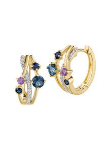 Paar Creolen Firetti "Schmuck Geschenk Gold 333 Ohrschmuck Ohrringe mehrreihige Optik", gelbgoldfarben, wei&szlig;goldfarben, kristallwei&szlig;, dunkelblau, lila, hellblau, kristallwei&szlig;, dunkelblau, lila, hellblau, Ohrringe, Damen, 17mm, Gelbgold 333, Paar Creolen, mit Zirkonia (synth.), Saphir, Amethyst, Blautopas (behandelt)