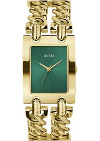 Quarzuhr Guess "HEAVY METAL", gold (goldfarben, gr&uuml;n), Armbanduhren, Damen, Quarzuhr, Armbanduhr, Damenuhr, Edelstahlarmband, analog