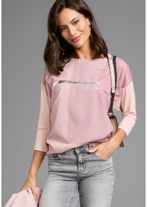 Shirtbluse Laura Scott, Damen, Gr. 34, rosa (rose), Web, Obermaterial: 100% Polyester. R&uuml;ckenteil: 95% Viskose, 5% Elasthan, leicht gl&auml;nzend, mehrfarbig, metallic, l&auml;ssig geschnitten h&uuml;ftlang, Rundhals, abgesteppte Kante, Blusen Shirtbluse, im Materialmix mit Folienprint, Topseller