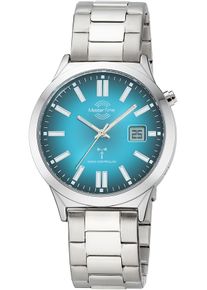 Funkuhr MASTER TIME, silber (silberfarben, blau), Armbanduhren, Herren, Funkuhr, Quarzuhr, Armbanduhr, Herrenuhr, Edelstahlarmband, analog, digital