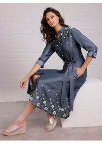 Hemdblusenkleid CREATION L PREMIUM "Lyocell-Kleid", Damen, Gr. 40, Normalgr&ouml;&szlig;en, blau, stone, washed, 100% Lyocell, gemustert, unifarben, wadenlang, Kleider Hemdblusenkleid