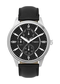 Multifunktionsuhr Timex "CHICAGO", schwarz, Armbanduhren, Damen, Multifunktionsuhr, Quarzuhr, Armbanduhr, Herrenuhr, Lederarmband, Datum, Leuchtzeiger