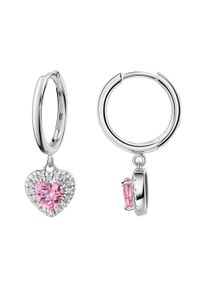 Paar Creolen Firetti "Schmuck Geschenk Silber 925 Ohrschmuck Ohrringe Herz", silberfarben, kristallwei&szlig;, pink, kristallwei&szlig;, pink, Ohrringe, Damen, Silber 925 (Sterlingsilber), Paar Creolen, mit Zirkonia (synth.)