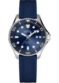 Quarzuhr Timex "DEEP WATER MERIDIAN", blau (dunkelblau), Armbanduhren, Damen, Quarzuhr, Armbanduhr, Herrenuhr,Kautschukarmband,Datum,bis 20 bar wasserdicht