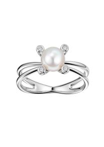 Fingerring Firetti "Schmuck Geschenk Silber 925 Damenring Ring Blume" Gr. 58, silberfarben, kristallwei&szlig;, wei&szlig;, Fingerringe, Damen, 58, Perlen Silber 925 (Sterlingsilber), 5mm, Perlen, Silber 925 (Sterlingsilber), Fingerring, mit Zirkonia (synth.) - mit S&uuml;&szlig;wasserzuchtperle