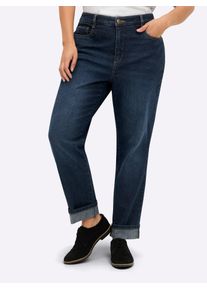 5-Pocket-Jeans sheego, Damen, Gr. 46, Normalgr&ouml;&szlig;en, dunkelblau, 99% Baumwolle, 1% Elasthan, unifarben, lang, Jeans 5-Pocket-Jeans