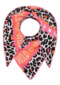 Dreieckstuch Zwillingsherz "Leo Wild", Damen, orange (grau orange pink), Strick, Baumwollmischung, mehrfarbig, Modet&uuml;cher Dreieckstuch, auff&auml;lliges Tuch, Leo-Muster, WILD Schriftzug, Feinstrick