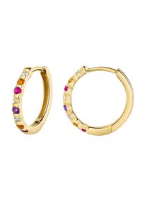 Paar Creolen Firetti "Schmuck Geschenk Gold 333 Ohrschmuck Ohrringe Memoire", gelbgoldfarben, lila, gelb, blau, gr&uuml;n, rot, lila, gelb, blau, gr&uuml;n, rot, Ohrringe, Damen, 15mm, Gelbgold 333, Paar Creolen, mit Edelsteinen