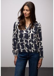 Langarmbluse Street One, Damen, Gr. 38, shadowed navy, Web, Obermaterial: 100% Viskose, bedruckt, l&auml;ssig geschnitten h&uuml;ftbedeckend, V-Ausschnitt, elastischer Bund, Blusen Langarmbluse, mit grafischem Muster und Tape-Details