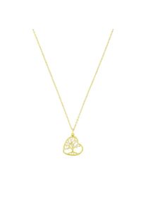 Kette mit Anh&auml;nger Amor "Lebensbaum", gelbgoldfarben, wei&szlig;, Halsketten, Damen, Silber 925 (Sterlingsilber), L: 45 B: 1,3mm, Kette mit Anh&auml;nger, mit Zrikonia (synth.), B:1,3mm