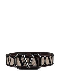 Valentino Garavani G&uuml;rtel - Monogrammed Canvas Belt With Anthracite Logo Buckl - Gr. 110 - in Beige - f&uuml;r Damen