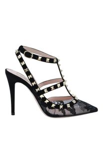 Valentino Garavani Hohe Schuhe - Pointed Toe Pumps With Black Lace Overlay - Gr. 39 (EU) - in Wei&szlig; - f&uuml;r Damen