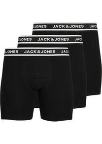 Jack & Jones PlusSize Boxershorts "JACSOLID BOXER BRIEFS 3 PACK PLS NOOS", Herren, Gr. 4XL, 3 Stk., schwarz (schwarz pack:schwarz, schwarz), Jersey, Obermaterial: 95% Baumwolle, 5% Elasthan, JACK & JONES PLUSSIZE, unifarben mit Farbeinsatz, Unterhosen