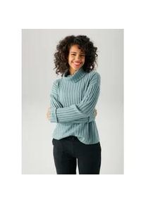 Strickpullover Aniston CASUAL, Damen, Gr. 42, gr&uuml;n (lindgr&uuml;n), Strick, Obermaterial: 100% Polyacryl, Strukturmuster, unifarben, oversize h&uuml;ftlang, Umschlagbund, Pullover Strickpullover, in Streifen-Optik