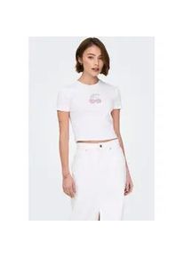 Kurzarmshirt Only "ONLKIRA S/S BLING O-NECK SHORT TOP JRS", Damen, Gr. M, hellwei&szlig; detail:cherry, Jersey, Obermaterial: 100% Baumwolle, bedruckt, regular fit, Rundhals, Shirts
