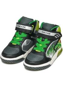 Sneaker Geox "J INEK BOY_Blinkschuh", Damen, Gr. 25, schwarz (schwarz, limette), Synthetik, Textil, metallic, Schuhe Sneaker, Schn&uuml;rboots mit cooler Blinkfunktion, Gr&ouml;&szlig;enschablone zum Download