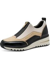 Slip-On Sneaker Marco Tozzi, Damen, Gr. 38, schwarz (creme, schwarz), Lederimitat, Textil, kontrastfarbene Details, Schuhe, Keilabsatz, Halbschuh, Freizeitschuh mit Front-Rei&szlig;verschluss
