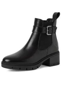 Chelseaboots Tamaris, Damen, Gr. 37, schwarz, Glattleder, Schuhe Chelseaboots, Blockabsatz, Stiefelette, Schlupfboots mit Ziernschnalle