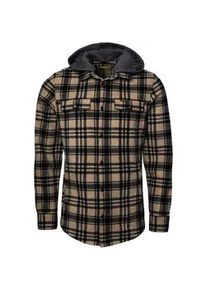 Kapuzenhemd HERO by John Medoox "Overshirt HUNTER Workwear Arbeitshemd mit Kapuze", Herren, Gr. L, US-Gr&ouml;&szlig;en, beige (sand check), Fleece, 100% Polyester, regular fit, Hemden, Arbeitshemd mit Kapuze Funktionsqualit&auml;t f&uuml;r Herren