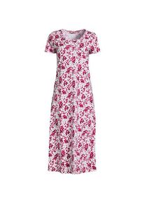 LANDS' END Wadenlanges Kurzarm-Nachthemd aus reiner Baumwolle, Damen,  Pink, Baumwolle, by Lands' End