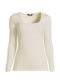 LANDS' END Baumwoll/Modal-Rippshirt mit eckigem Ausschnitt, Damen,  Wei&szlig;, by Lands' End