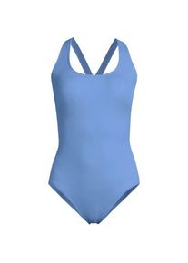 LANDS' END Komfort-Badeanzug mit gekreuzten Tr&auml;gern, hohes Bein, Damen,  Blau, Nylon-Mischung, by Lands' End