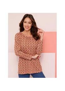 Longshirt CLASSIC BASICS "Longshirt", Damen, Gr. 40, bunt (apricot, rostrot, bedruckt), 100% Baumwolle, gemustert, mehrfarbig, Rundhals, Shirts Longshirt