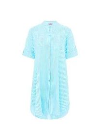 Longbluse Zwillingsherz "Kida", Damen, t&uuml;rkis, Web, Obermaterial: 100% Baumwolle, comfort fit lang, V-Ausschnitt, Krempel&auml;rmel 1-Knopf-Manschette, Blusen Longbluse, One Size, Streifen, Knopfleiste, Brusttaschen, 3/4-Arm