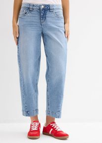 bonprix Barrel-Jeans Mid Waist cropped, blau, Gr.46, Barrel-Jeans, Mid Waist, cropped, 99% Baumwolle