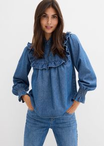 bonprix Jeansbluse mit R&uuml;schen, blau, Gr.38, Lockere Jeansbluse mit R&uuml;schen, 100% Baumwolle (organic)
