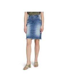 Minirock Betty Barclay "Damen mit Fransen", Damen, Gr. 46, blau (light blau denim), Obermaterial: 83% Baumwolle, 15% Polyester, 2% Elasthan, gerade knielang, R&ouml;cke Minirock, Used-Waschung