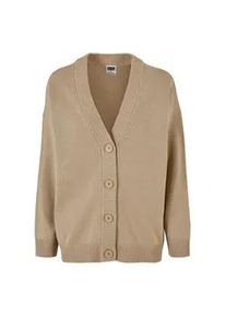 Strickjacke Urban Classics "Urban Classics Damen Ladies Big Oversized Cardigan", Damen, Gr. 3XL, wetsand, 100% Baumwolle, unifarben, oversize, V-Ausschnitt, Strickjacken Strickjacke