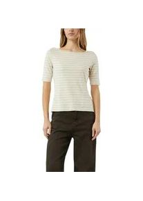 T-Shirt comma, Damen, Gr. 38, beige stripes, Single Jersey, Obermaterial: 92% Viskose, 8% Elasthan, gestreift, tailliert h&uuml;ftbedeckend, U-Boot-Ausschnitt, Shirts T-Shirt, im Streifen-Design