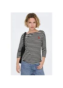 3/4-Arm-Shirt Only "ONLFIFI LIFE 3/4 PRINTED TOP CS JRS", Damen, Gr. L, cloud dancer stripes:schwarz with heart print, Jersey, Obermaterial: 95% Baumwolle, 5% Elasthan, gestreift, regular fit normal, Rundhals, Shirts 3/4-Arm-Shirt