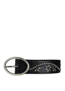 SAINT LAURENT G&uuml;rtel - Floral-Studded Leather Belt With Silver-Plated Buc - Gr. 95 - in Schwarz - f&uuml;r Damen