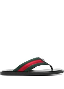 Gucci Loafer - Thong-Style Flat Shoes With Metallic Logo Emblem - Gr. 8_5 - in Schwarz - f&uuml;r Damen