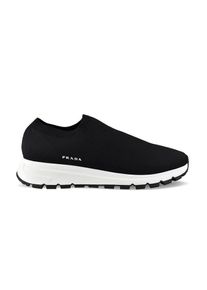 Prada Low-Top Sneaker - Black Mesh Slip-On Sneakers With Embossed Logo - Gr. 44 (EU) - in Schwarz - f&uuml;r Damen