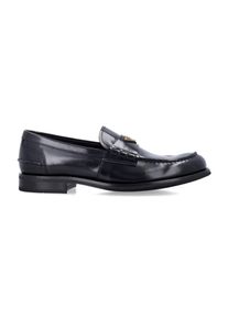 Prada Loafer - Brushed Leather Loafers With Enameled Metal Logo - Gr. 6 - in Schwarz - f&uuml;r Damen
