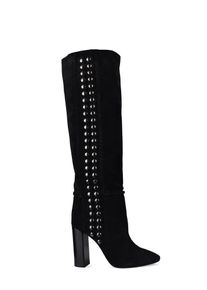 SAINT LAURENT Stiefel - Draped Effect High Boots With Metal Studs - Gr. 37 (EU) - in Schwarz - f&uuml;r Damen