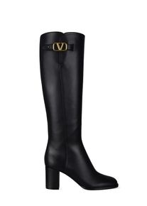 Valentino Garavani Stiefel - Garavani Vlogo Tall Boots With Signature Buckle - Gr. 35 (EU) - in Schwarz - f&uuml;r Damen