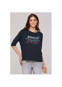 3/4-Arm-Shirt SOCCX, Damen, Gr. XS/S, blau, Single Jersey, Material: 50% Baumwolle, 50% Polyester, bedruckt, oversize normal, Rundhals, Fledermaus&auml;rmel B&uuml;ndchen, Shirts 3/4-Arm-Shirt, mit l&auml;ngerer R&uuml;ckenpartie