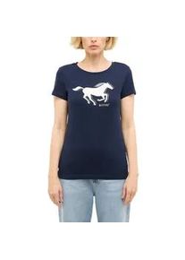 Kurzarmshirt Mustang "Damen Style Loa", Damen, Gr. XL, blau (dunkelblau), Jersey, 100% Baumwolle, Rundhals, Shirts