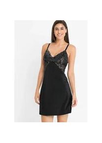 Neglig&eacute; bonprix "Neglig&eacute; aus gl&auml;nzendem Satin mit Spitzenbesatz", Damen, Gr. 48/50 (XL), N-Gr, schwarz (schwarz, steingrau), Obermaterial: 91% Polyamid, 9% Elasthan. Futter: 83% Polyamid, 17% Elasthan. Spitze: 88% Polyamid, 12% Elasthan, mehrfarbig, Kleider Neglig&eacute;, aus Satinmaterial, mit dekorativem Spitzenbesatz, femininer Stil