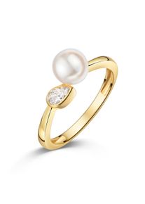 Fingerring Firetti "Schmuck Geschenk Gold 333 Damenring Ring Tropfen" Gr. 60, gelbgoldfarben, kristallwei&szlig;, wei&szlig;, Fingerringe, Damen, 60, Gelbgold 333 Perlen, 2mm, Gelbgold 333, Perlen, Fingerring, mit Zirkonia (synth.) - mit S&uuml;&szlig;wasserzuchtperle