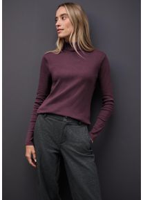 Langarmshirt Street One, Damen, Gr. 44, jazz berry, Rippware, Obermaterial: 95% Baumwolle, 5% Elasthan, unifarben, regular fit normal, ohne Ausschnitt, gerader Abschluss, Shirts Langarmshirt, mit Rippstruktur