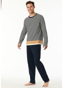 Schlafanzug Schiesser "Casual Nightwear", Herren, Gr. 50, nachtblau, Single Jersey, Obermaterial: 100% Baumwolle, bequem lang, Rundhals, Homewear-Sets Schlafanzug, Rundhalsausschnitt, lang&auml;rmelig, gestreift, Baumwolle, Single Jersey